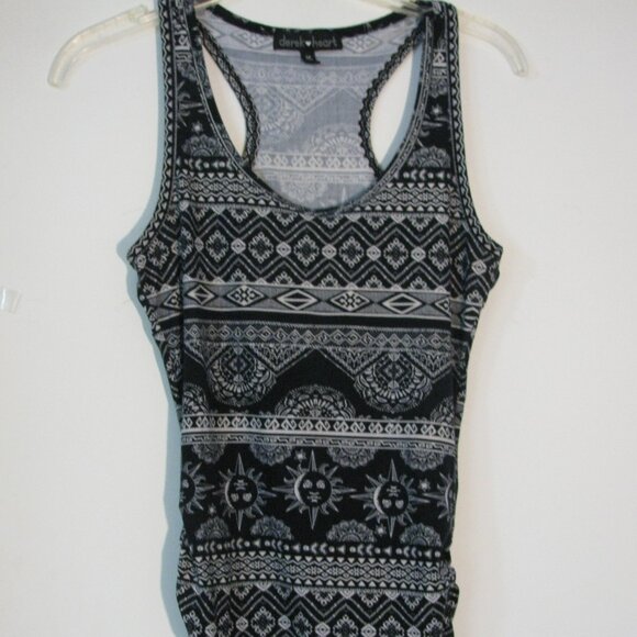 Derek Heart Tops - ** 3/$15 Derek Heart Tank Juniors Medium Black White Rouching Racerback Top